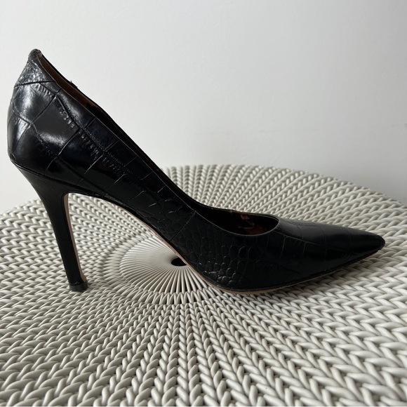 Sam Edelman Black Leather Croc Embossed Print High Heel Pumps Size 9 - Picture 3 of 10